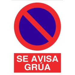 SEÑAL PROHIBIDO APARCAR SE AVISA GRUA con texto 297 x 210 mm