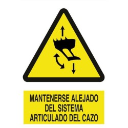 SEÑAL ADHESIVA MANTENERSE ALEJADO DEL SISTEMA ARTICULADO DEL CAZO 297 x 210