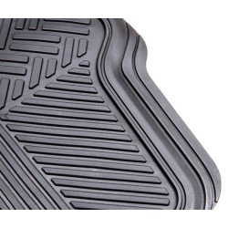Set de 4 alfombrillas universales para coche en PVC negro. Antideslizantes, ajustables y fáciles de limpiar. Compatibles con el