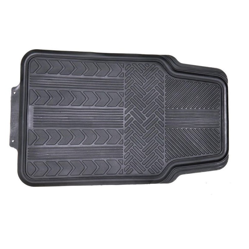 Set de 4 alfombrillas universales para coche en PVC negro. Antideslizantes, ajustables y fáciles de limpiar. Compatibles con el